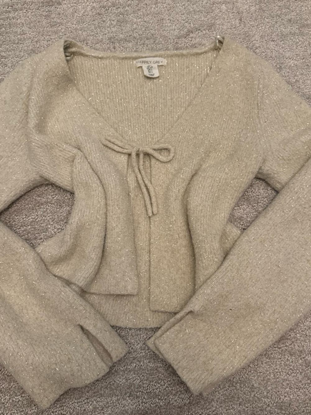 Happily Grey Metallic Knit Tie-Front Cardigan - Cream